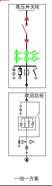 高壓固態(tài)軟啟動柜一拖一一次方案圖